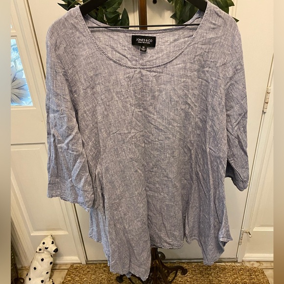Jones & Co Linen Chambray Asymmetrical Longline Tunic Top 1X - Picture 1 of 6